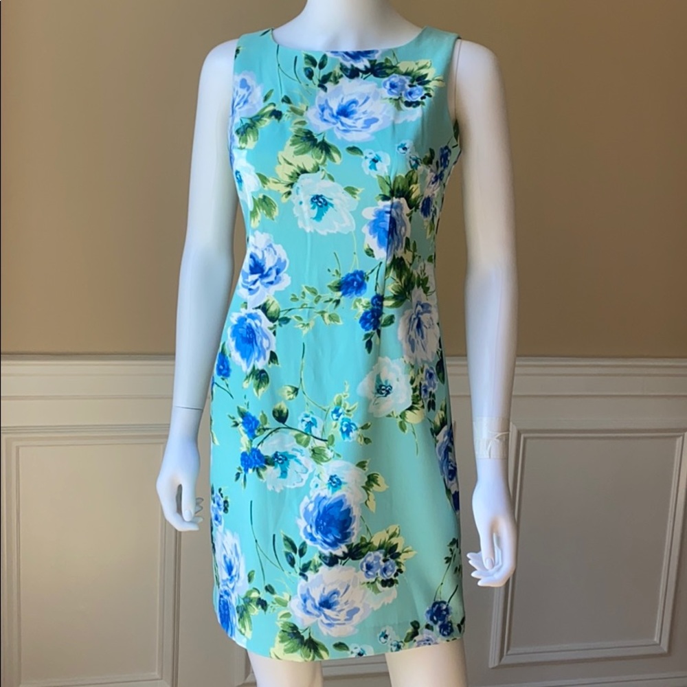 Amanda Lane like new floral green aqua dress